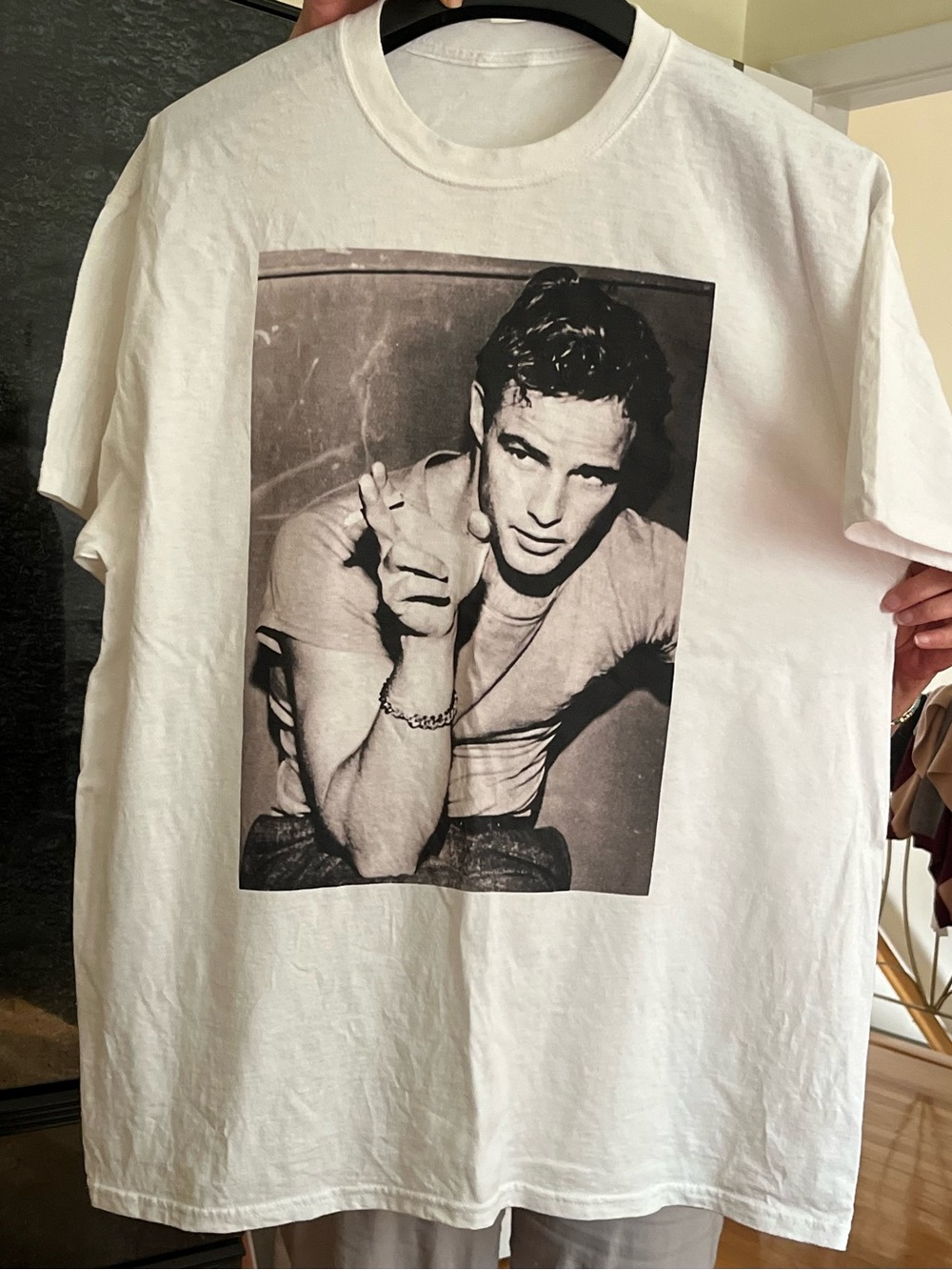 NWOT White Cotton Marlon Brando Printed Crewneck T-Shirt